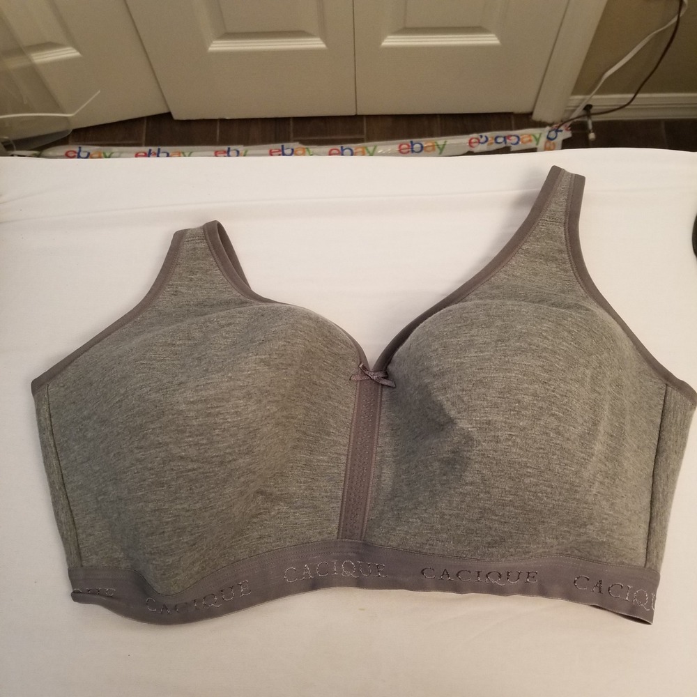 Cacique Grey Heathered Wireless Cotton Blend Lounge Bra lighty lined Women 42G